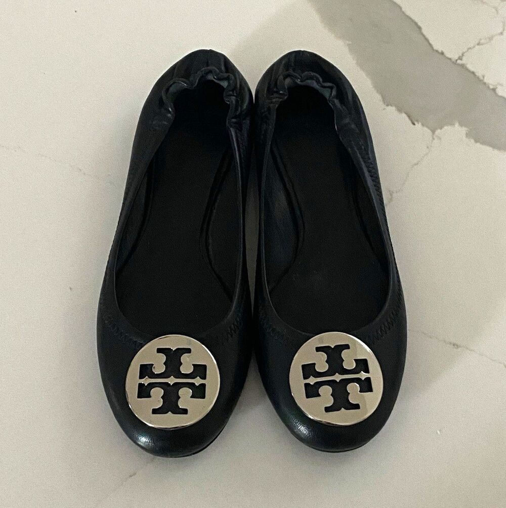 Tory Burch Black Reva Leather Ballet Flats Size 6